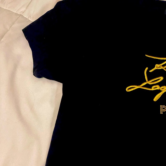 Karl Lagerfeld Paris Gold Embroidery on Black TShirt Women’s Unisex size XL - Picture 4 of 9